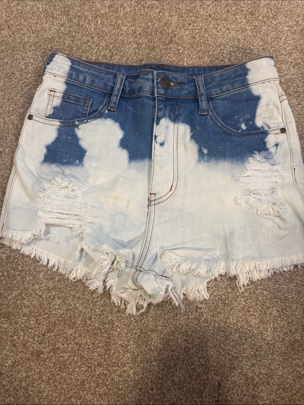 Fashion Nova Tie-Dye High-Waist Distressed Denim Shorts Size M (28) Blue/White